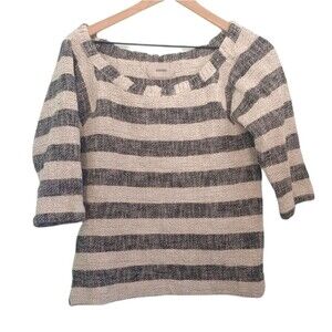 Humanoid Cream & Gray Stripe Pullover Sweater Size Small